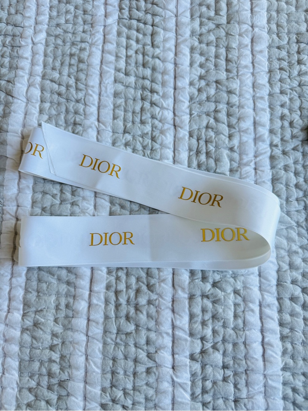 90” of Dior Branded White Ribbon with Gold DIOR Print